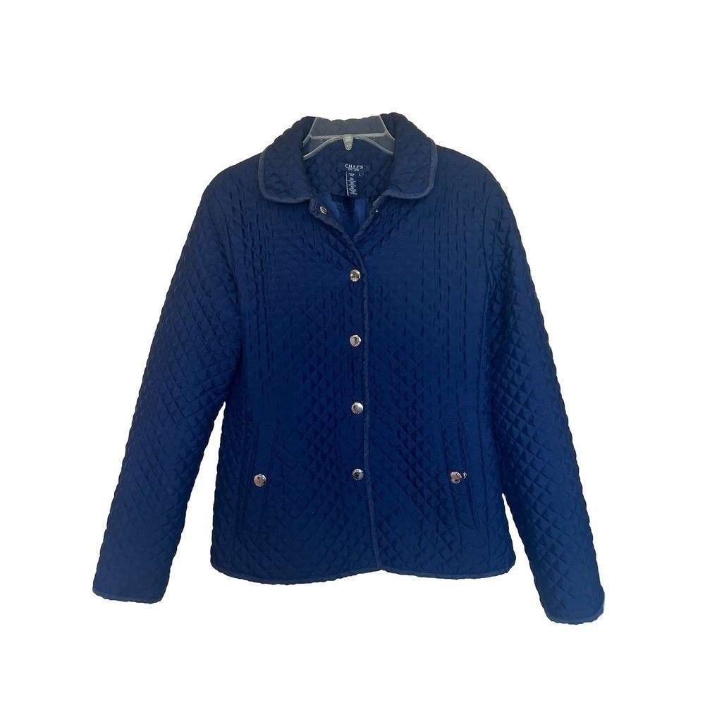Chap's Large Women's Navy Blue Quilted Snap Classic Jacket Coat preppy